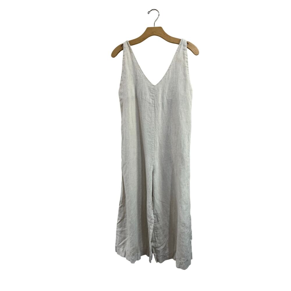 Ozma of California Linen Wide Leg Cropped Jumpsuit Pockets Size S